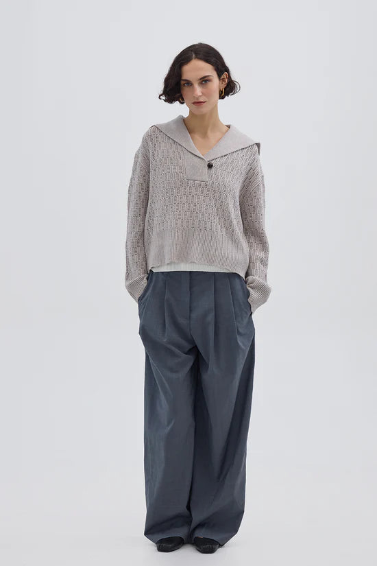 Iris and Wool - Corded Rib Sailor Collar Sweater - Oat Melange