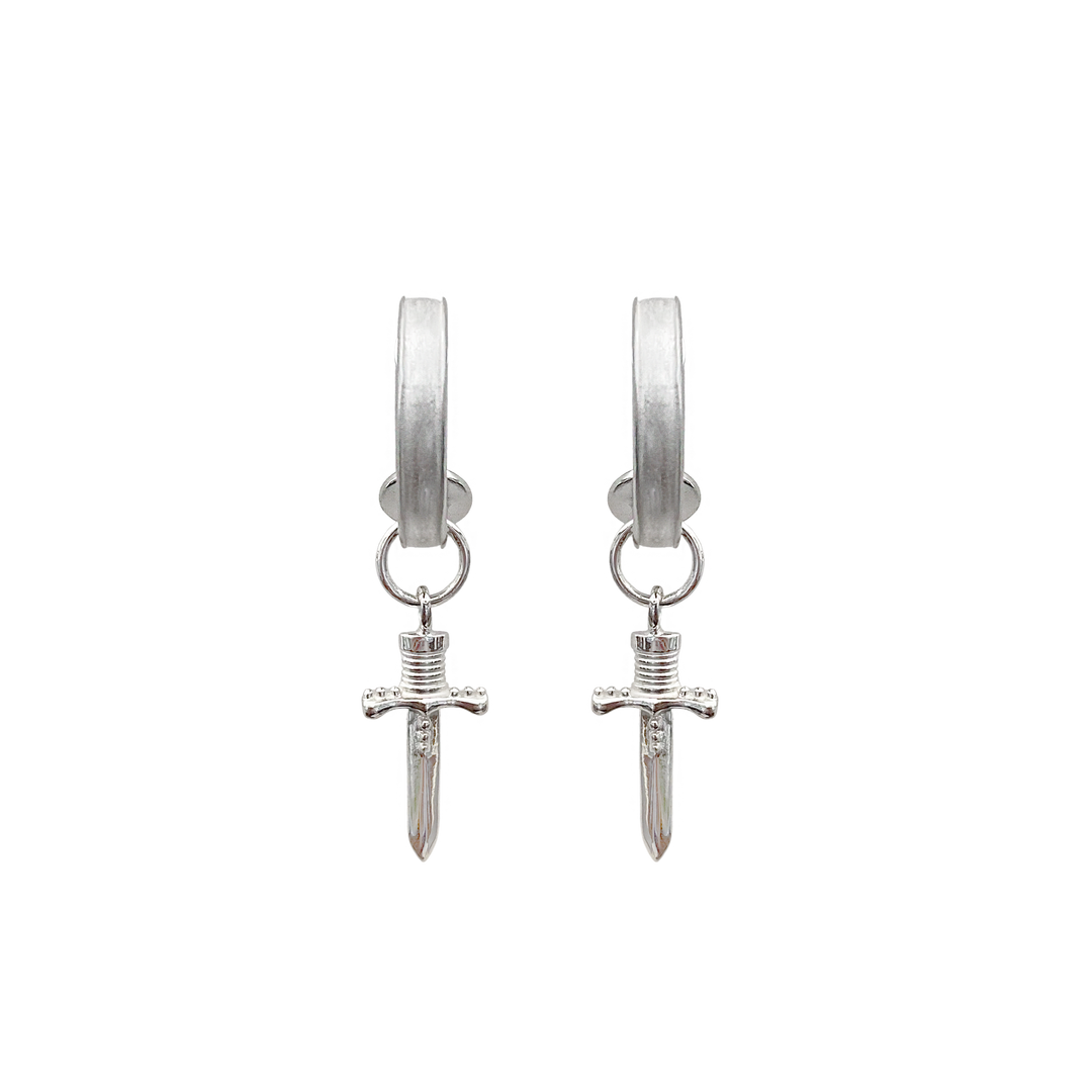 Mountain & Moon - Dagger Mini Hoops - Silver