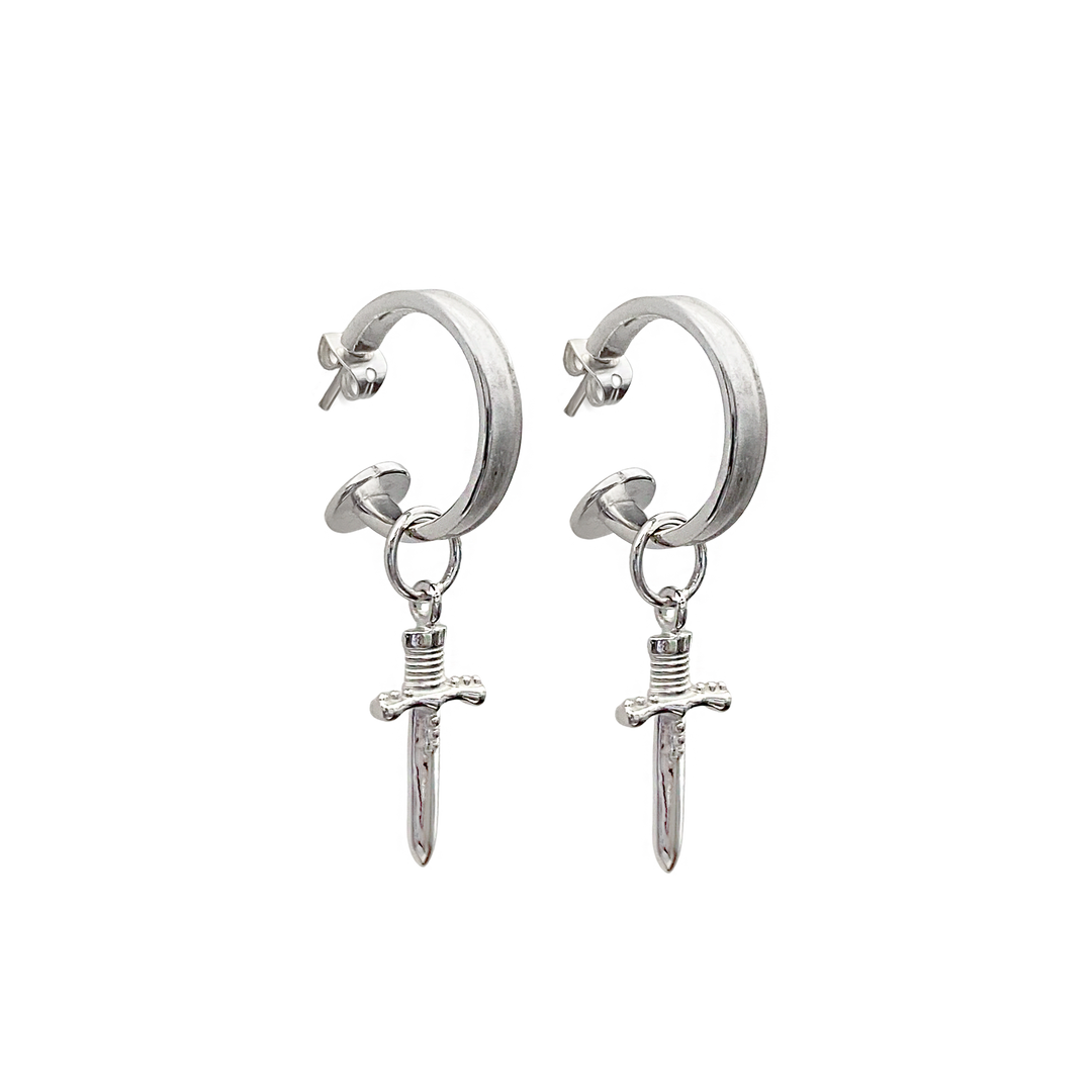 Mountain & Moon - Dagger Mini Hoops - Silver
