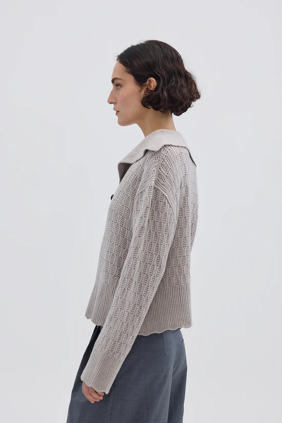 Iris and Wool - Corded Rib Sailor Collar Sweater - Oat Melange