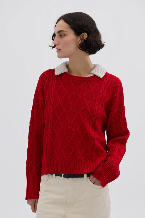 Iris and Wool - Heart Cable Sweater - True Red