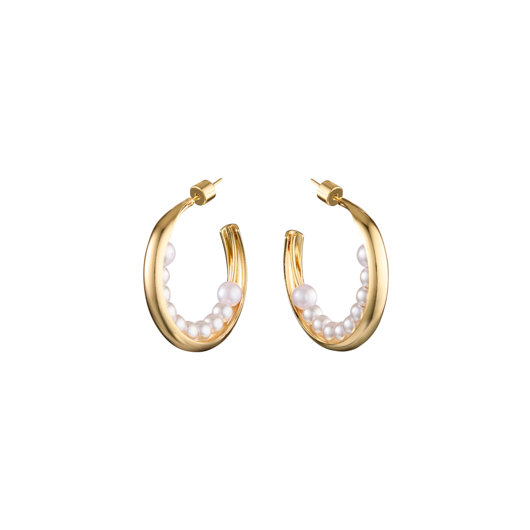 Bling Bar Luna Pearl Hoops - Gold