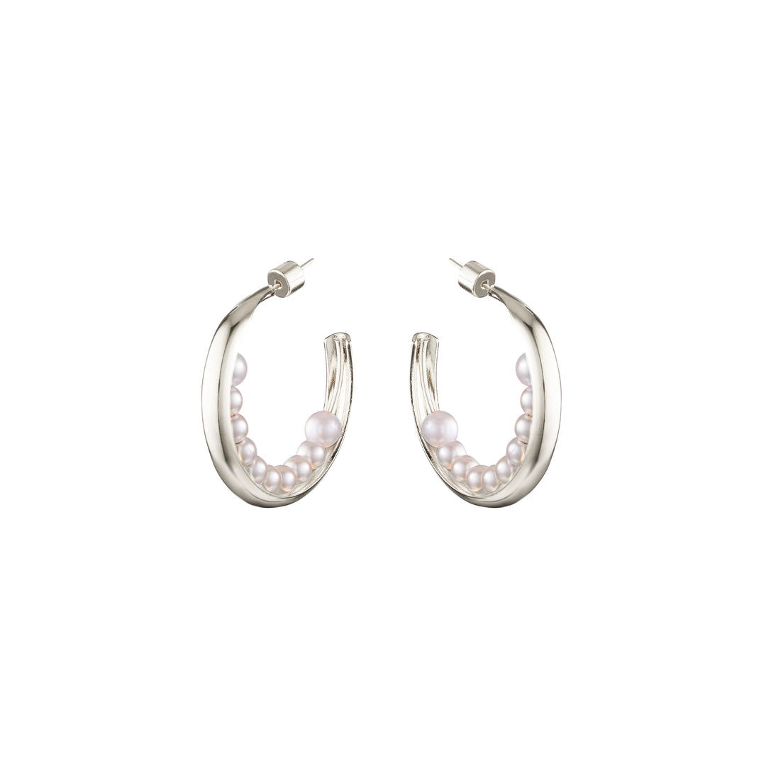Bling Bar Luna Pearl Hoops - Silver
