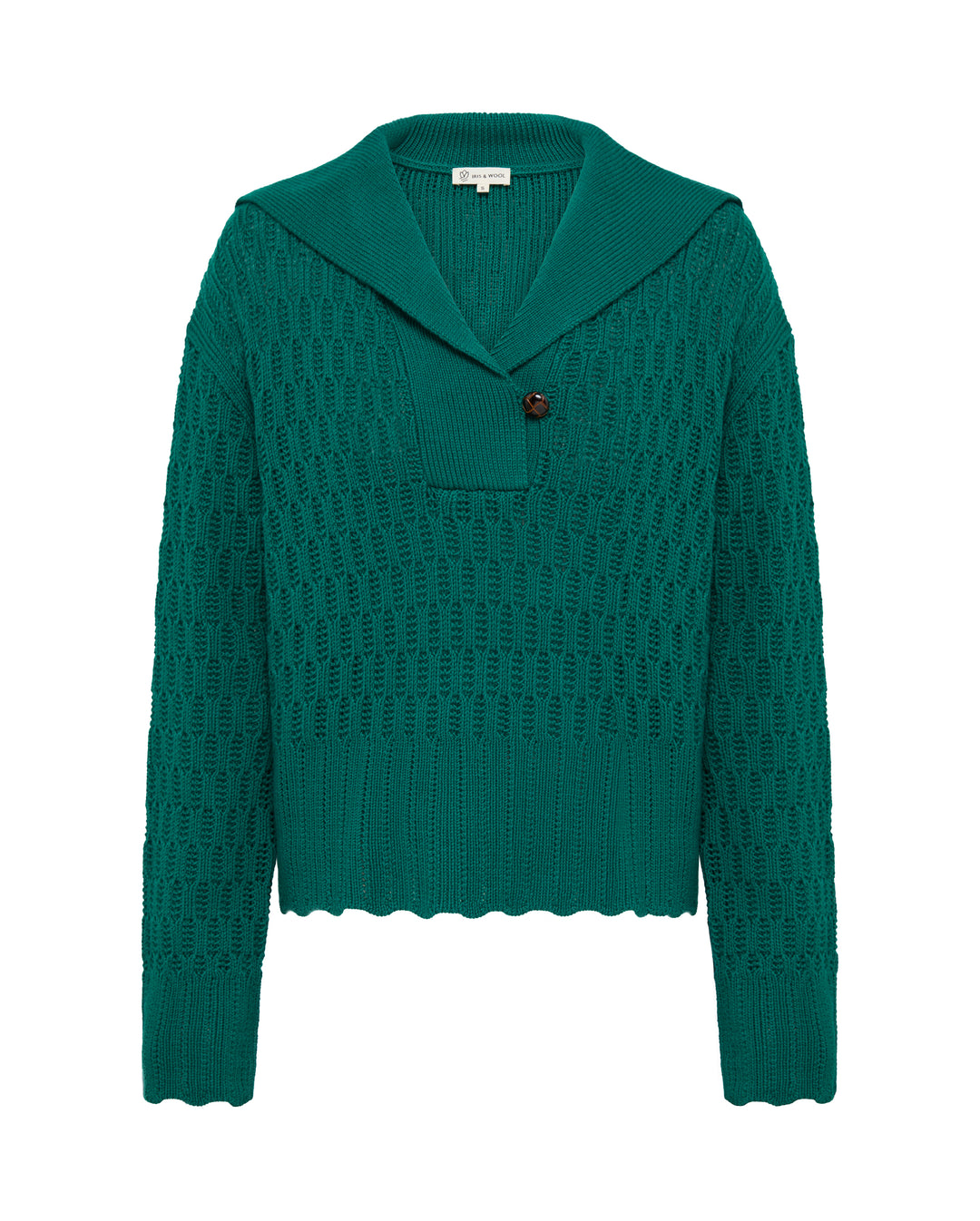 Iris & Wool - Corded Rib Sailor Collar Sweater - Emerald