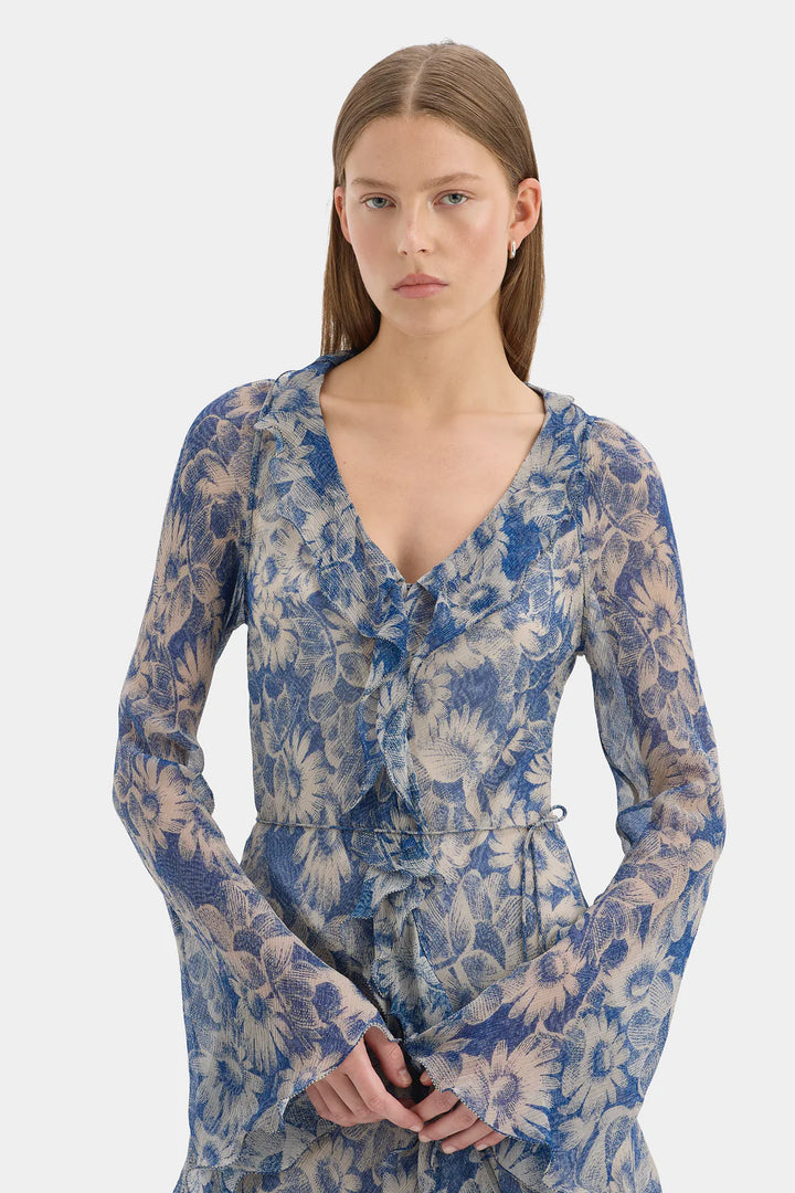 Sir The Label Lilia Ruffle Long Sleeve Mini Dress Daisy Meadow