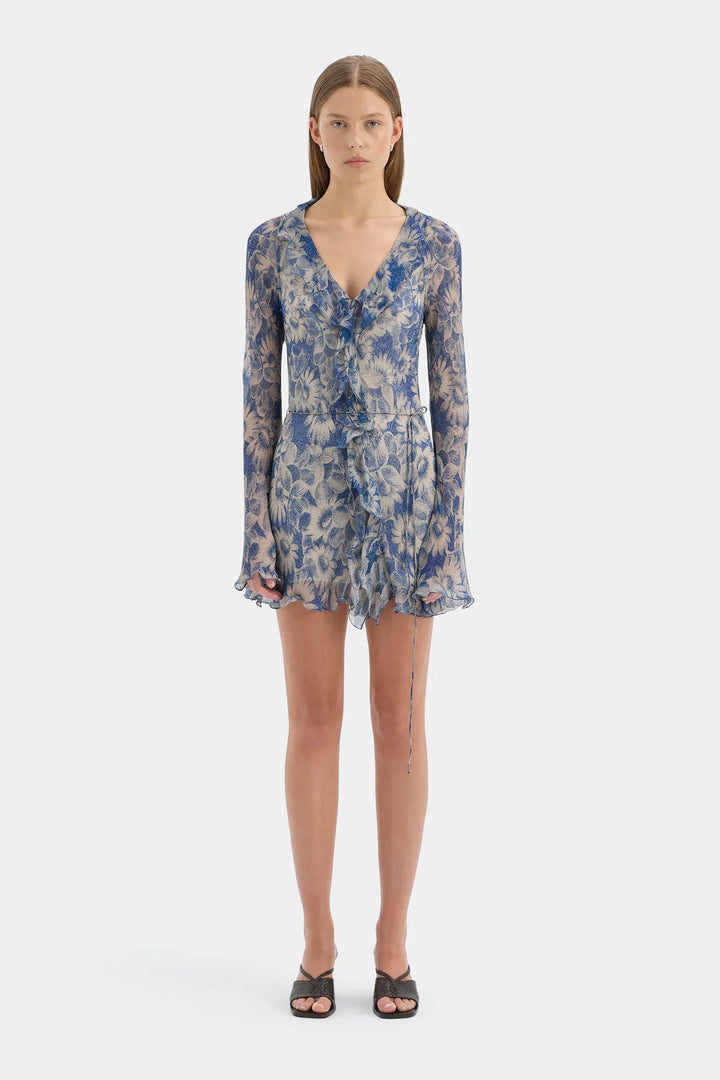 Sir The Label Lilia Ruffle Long Sleeve Mini Dress Daisy Meadow