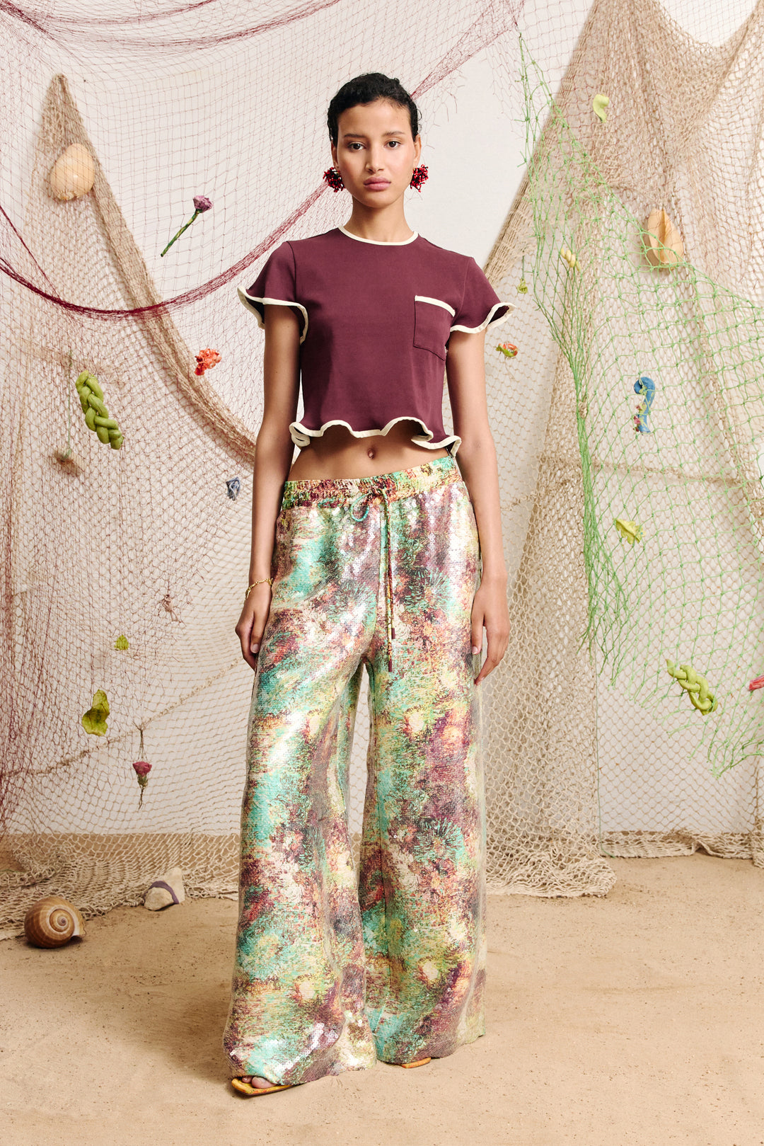 Alemais Bonetta Crop Tee Burgundy
