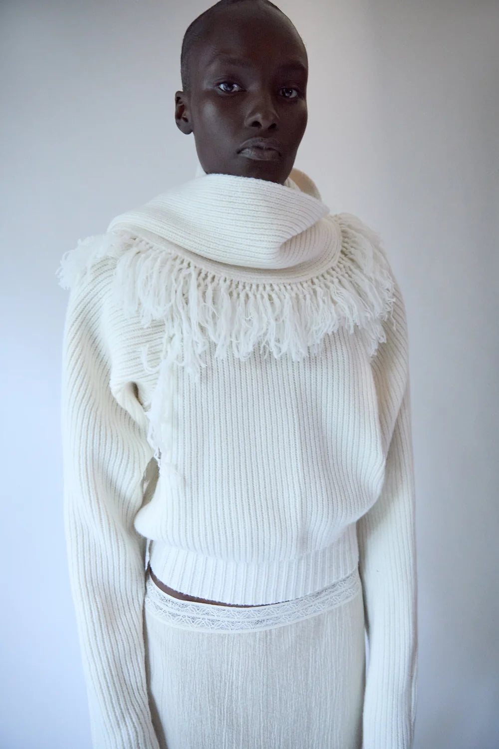 Sir Livae Knitted Scarf Top Ivory