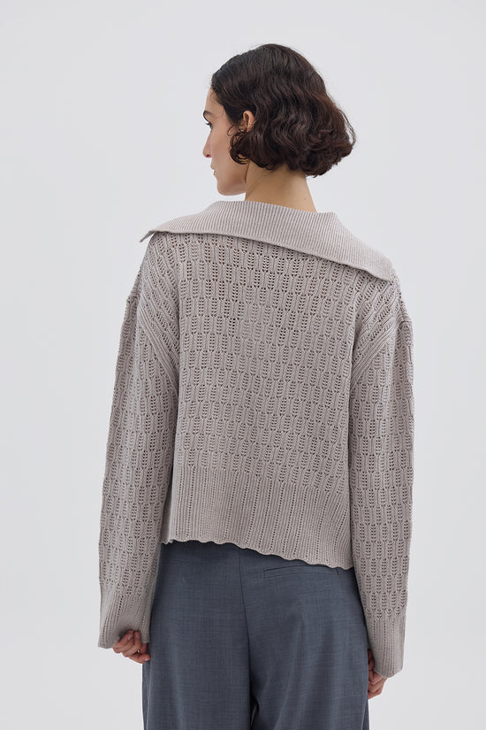 Iris and Wool - Corded Rib Sailor Collar Sweater - Oat Melange