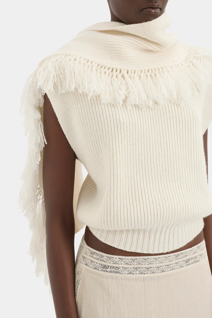 Sir Livae Knitted Scarf Top Ivory