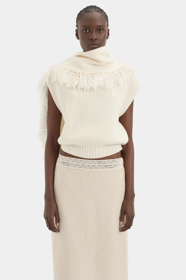 Sir Livae Knitted Scarf Top Ivory
