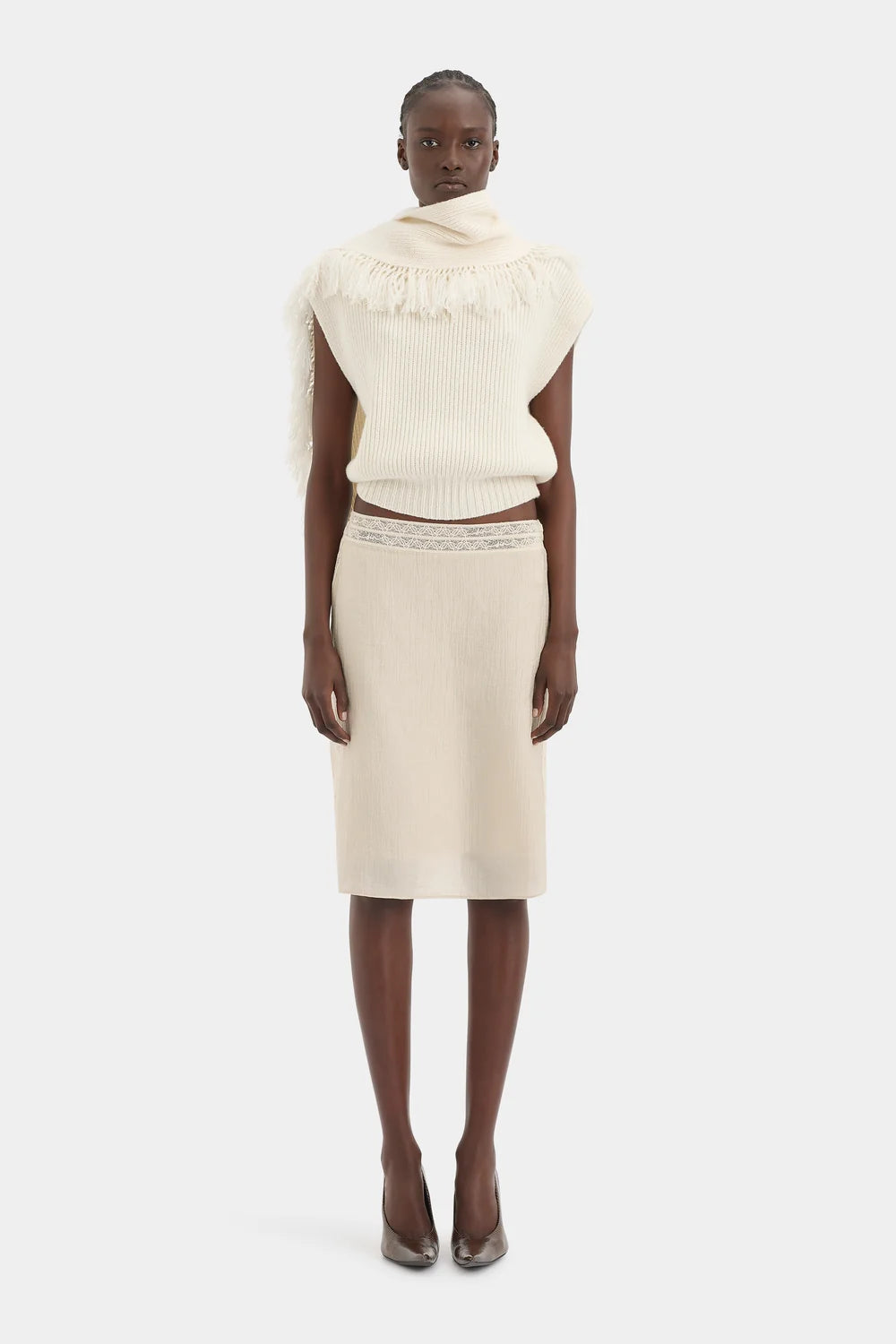Sir Livae Knitted Scarf Top Ivory