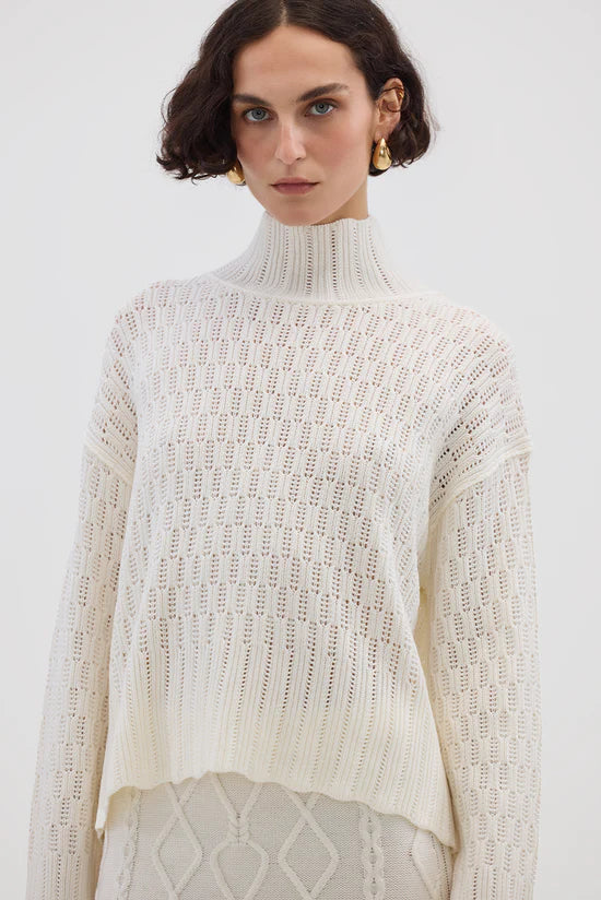Iris & Wool - Corded Rib High Neck Sweater - Panna