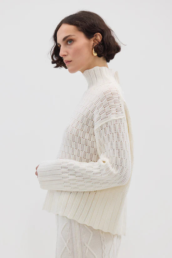 Iris & Wool - Corded Rib High Neck Sweater - Panna