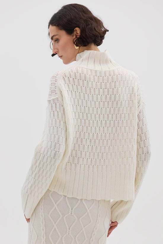 Iris & Wool - Corded Rib High Neck Sweater - Panna