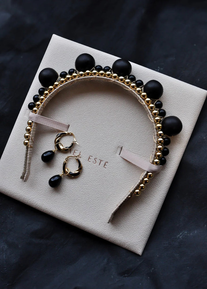 A’EL ESTE - Tasmin Black + Aubrey Gold Headband + Earring