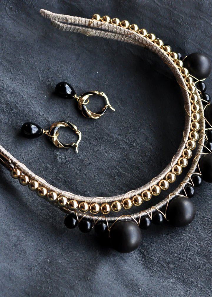 A’EL ESTE - Tasmin Black + Aubrey Gold Headband + Earring