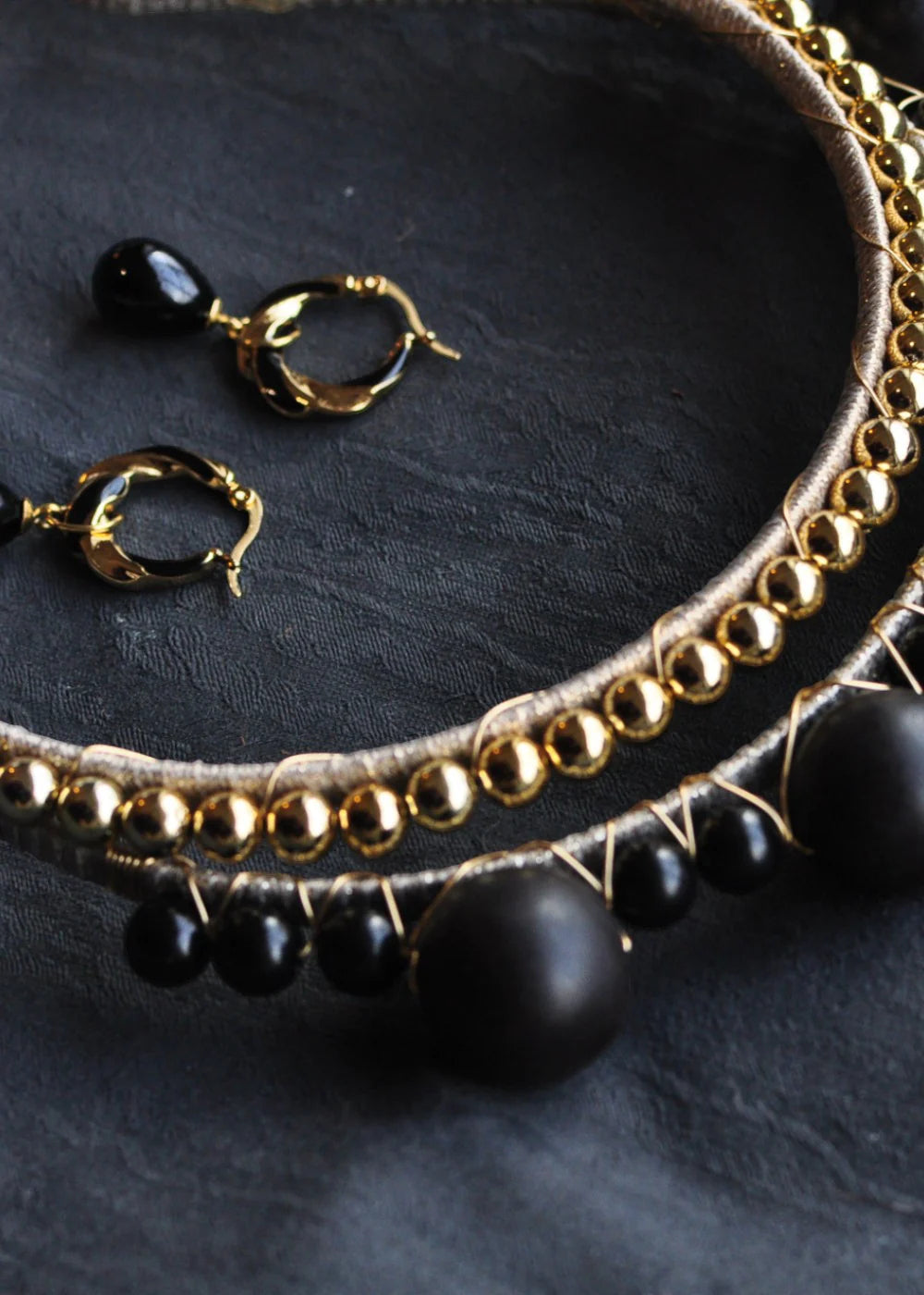 A’EL ESTE - Tasmin Black + Aubrey Gold Headband + Earring