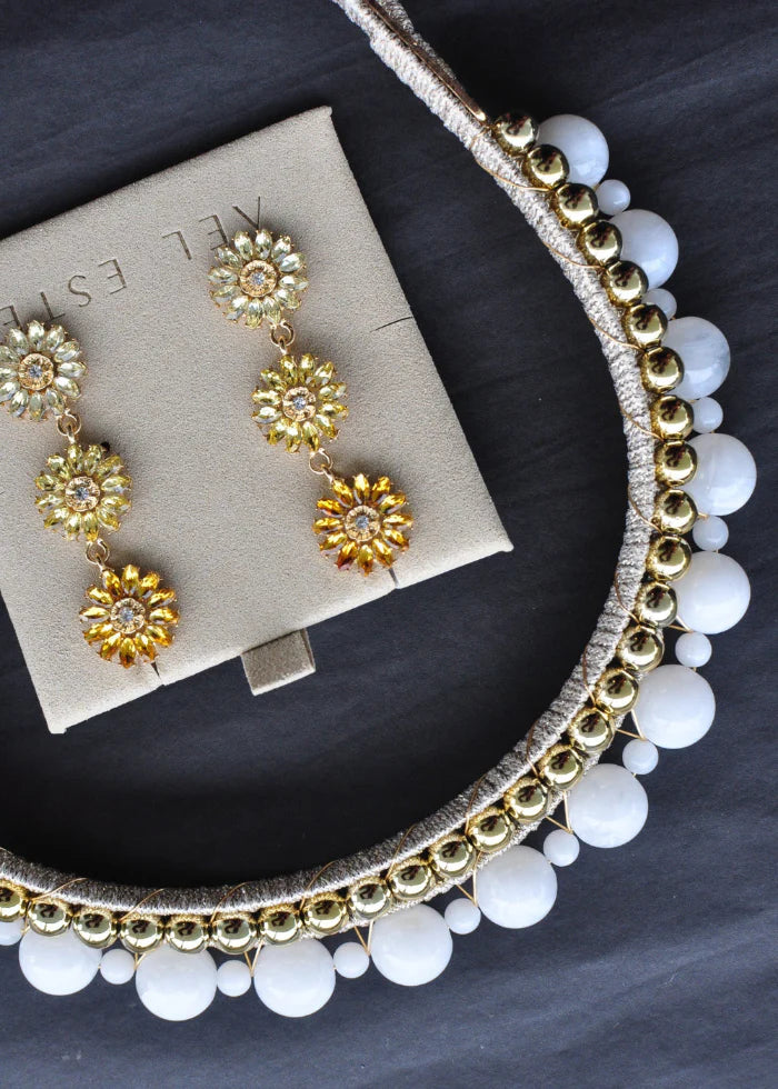ÁEL ESTE - Aria + Aubrey Gold Headband + Sunset Multi Soriya Earring Set - White