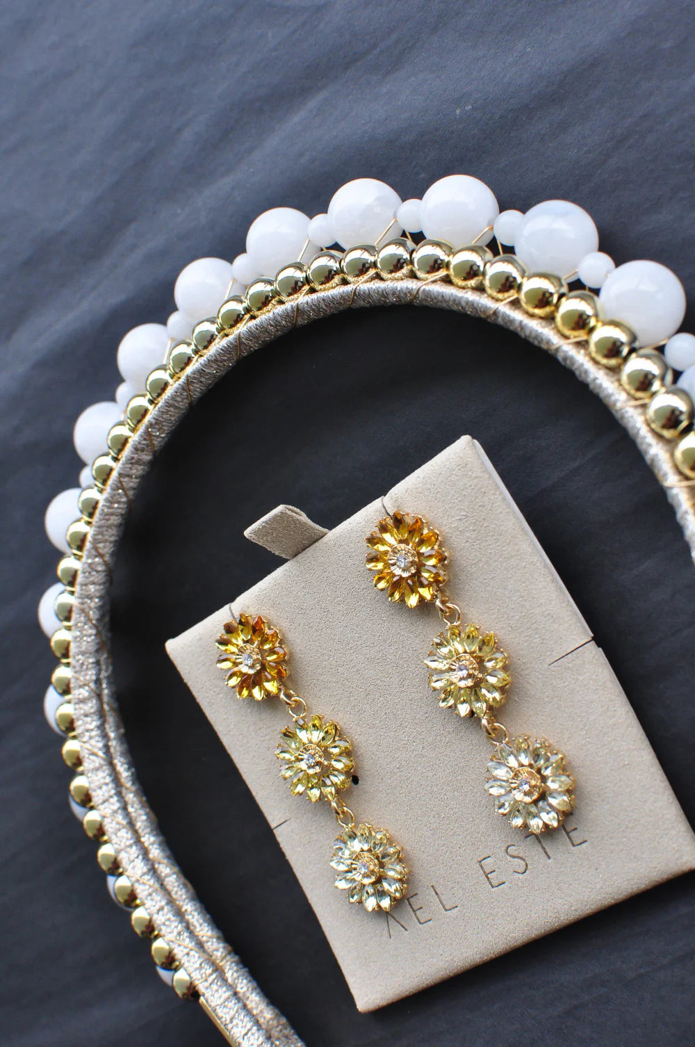 ÁEL ESTE - Aria + Aubrey Gold Headband + Sunset Multi Soriya Earring Set - White