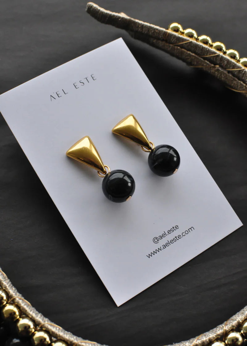 ÁEL ESTE - Aria + Aubrey Gold Headband + Black Aria Earrings Set - Black