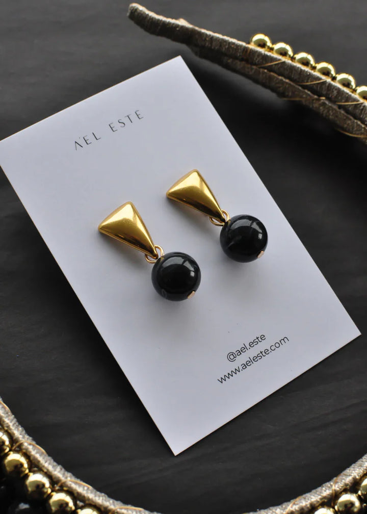 ÁEL ESTE - Aria + Aubrey Gold Headband + Black Aria Earrings Set - Black