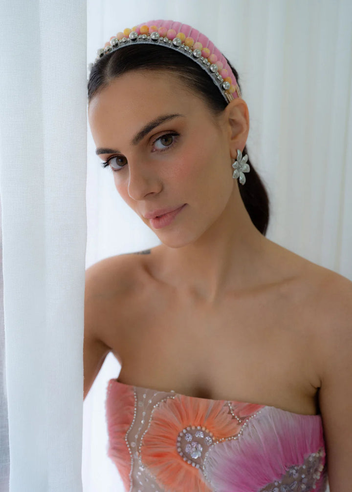 ÁEL ESTE - Hettie + Silver Lucy + Rose Aaliyah Headbands + Zara Earrings - Pink & Yellow