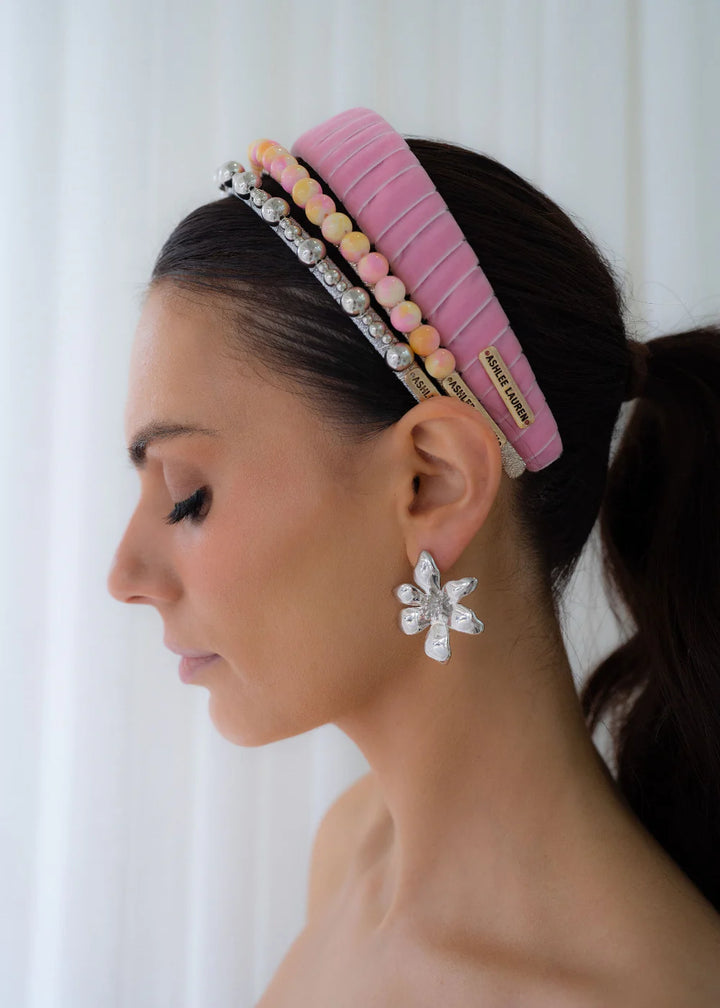 ÁEL ESTE - Hettie + Silver Lucy + Rose Aaliyah Headbands + Zara Earrings - Pink & Yellow