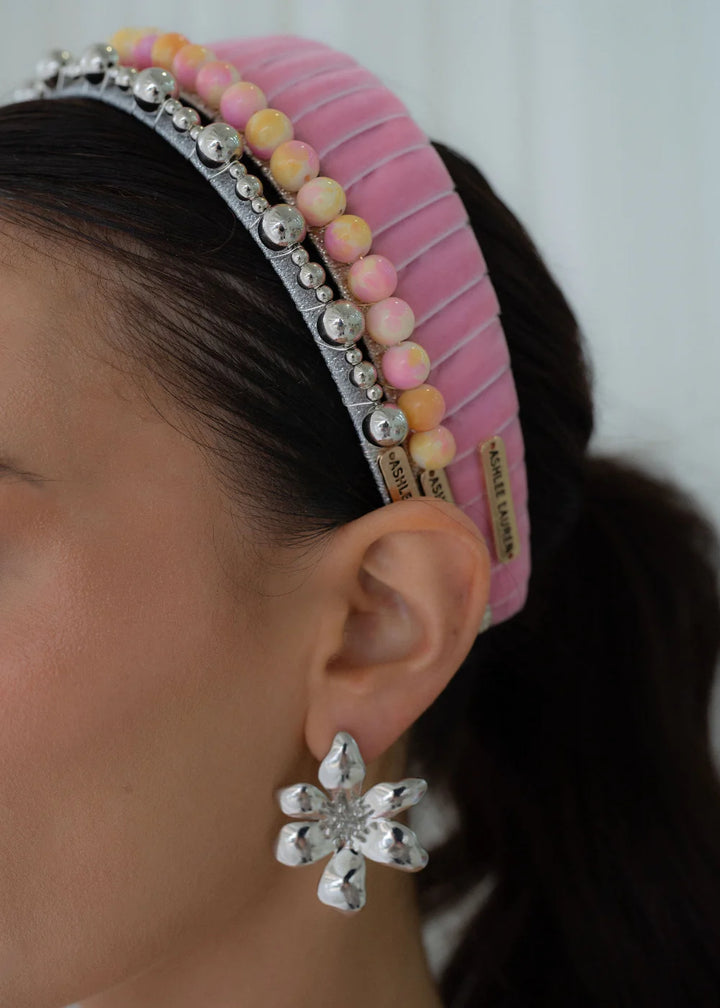 ÁEL ESTE - Hettie + Silver Lucy + Rose Aaliyah Headbands + Zara Earrings - Pink & Yellow