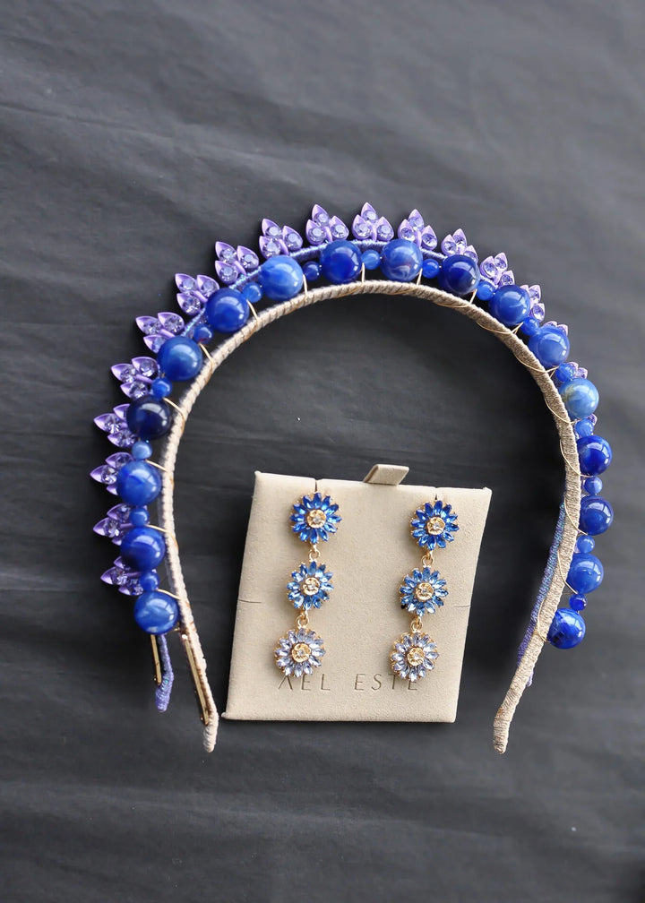 ÁEL ESTE - Zenni + Blue Aria Headband + Blue Soriya Multi Earring Set - Lilac