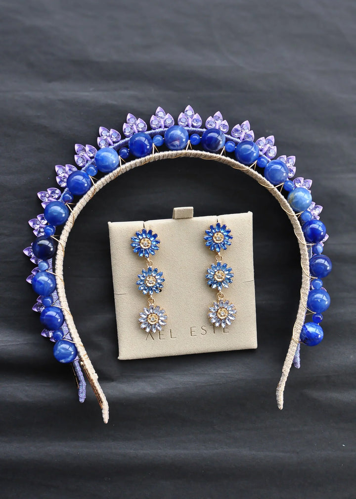 ÁEL ESTE - Zenni + Blue Aria Headband + Blue Soriya Multi Earring Set - Lilac