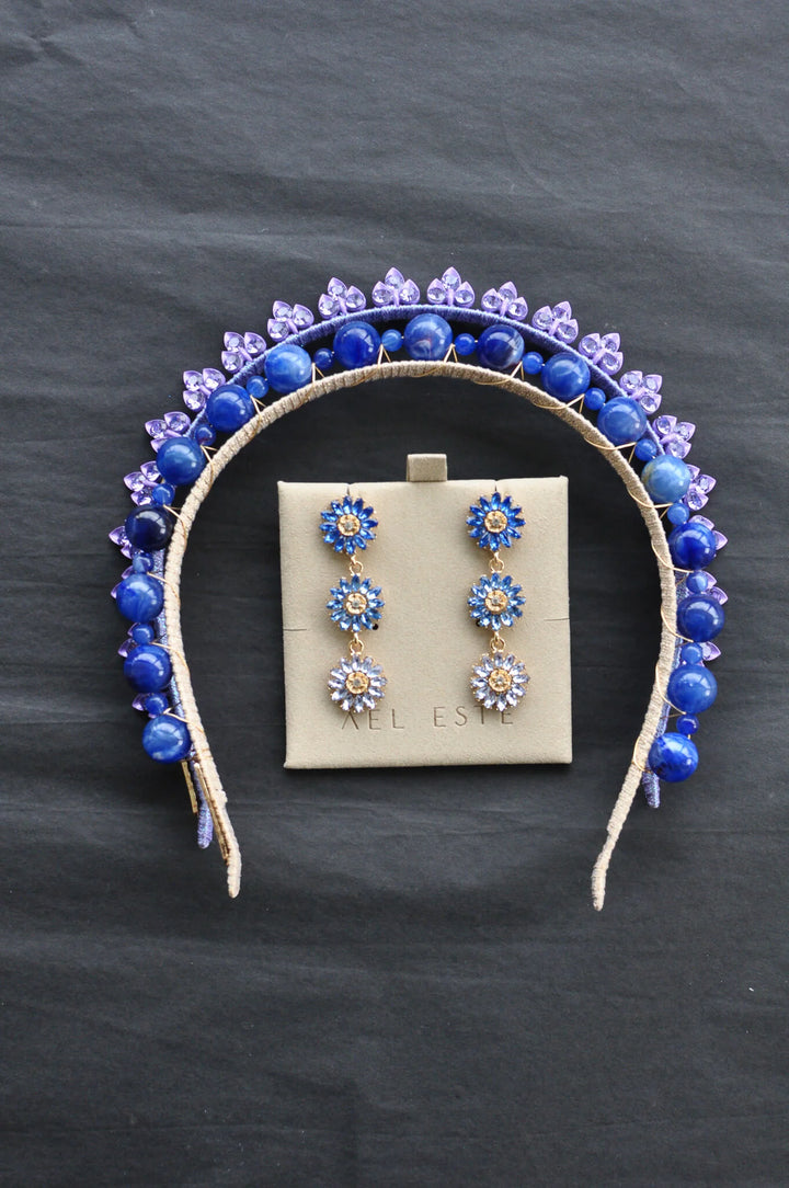 ÁEL ESTE - Zenni + Blue Aria Headband + Blue Soriya Multi Earring Set - Lilac