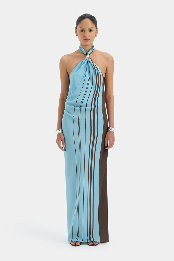 Sir - Rioja Halter Scarf Maxi Dress - Pacha Mineral Stripe