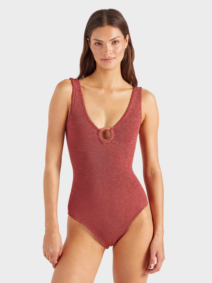 Hunza G - Coverage Celine Swim With Tonal Hoops - Metallic Rosewood