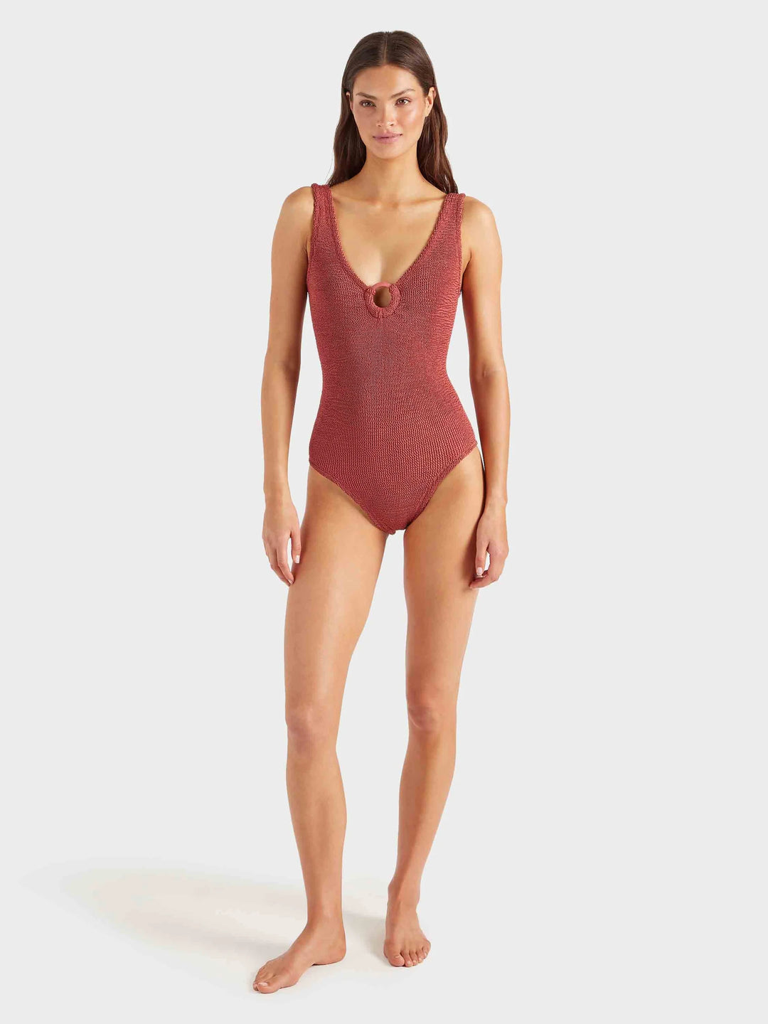 Hunza G - Coverage Celine Swim With Tonal Hoops - Metallic Rosewood