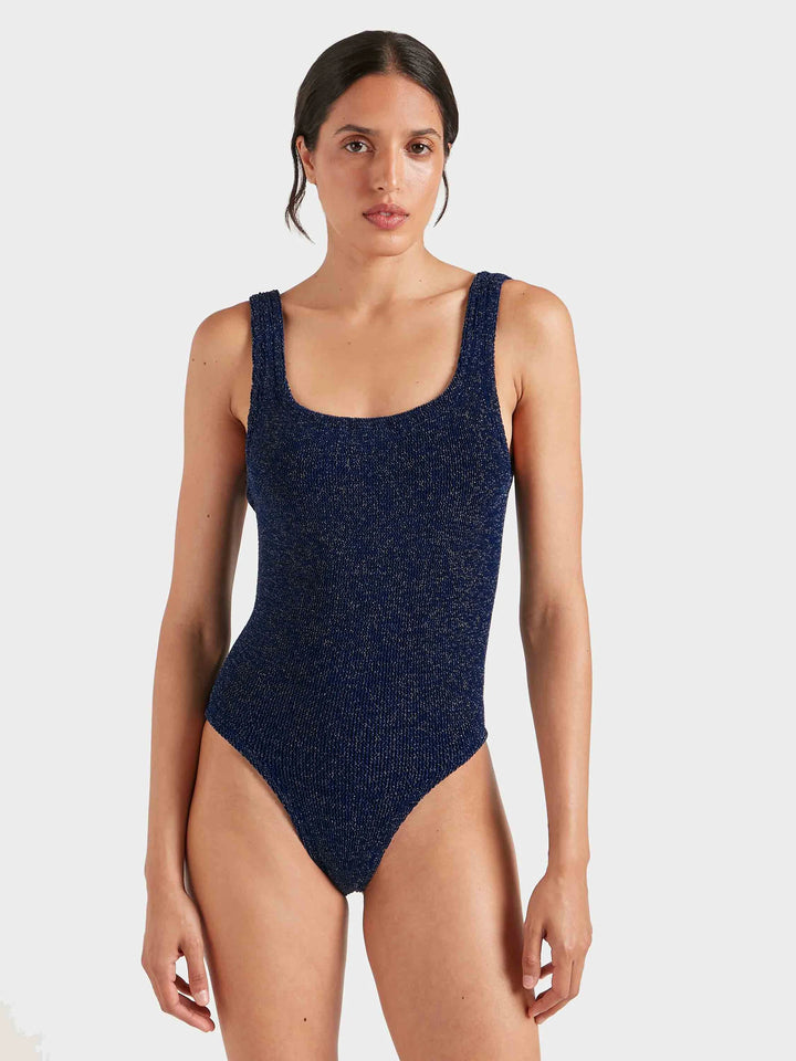 Hunza G - Square Neck Swim - Navy/Silver Lurex