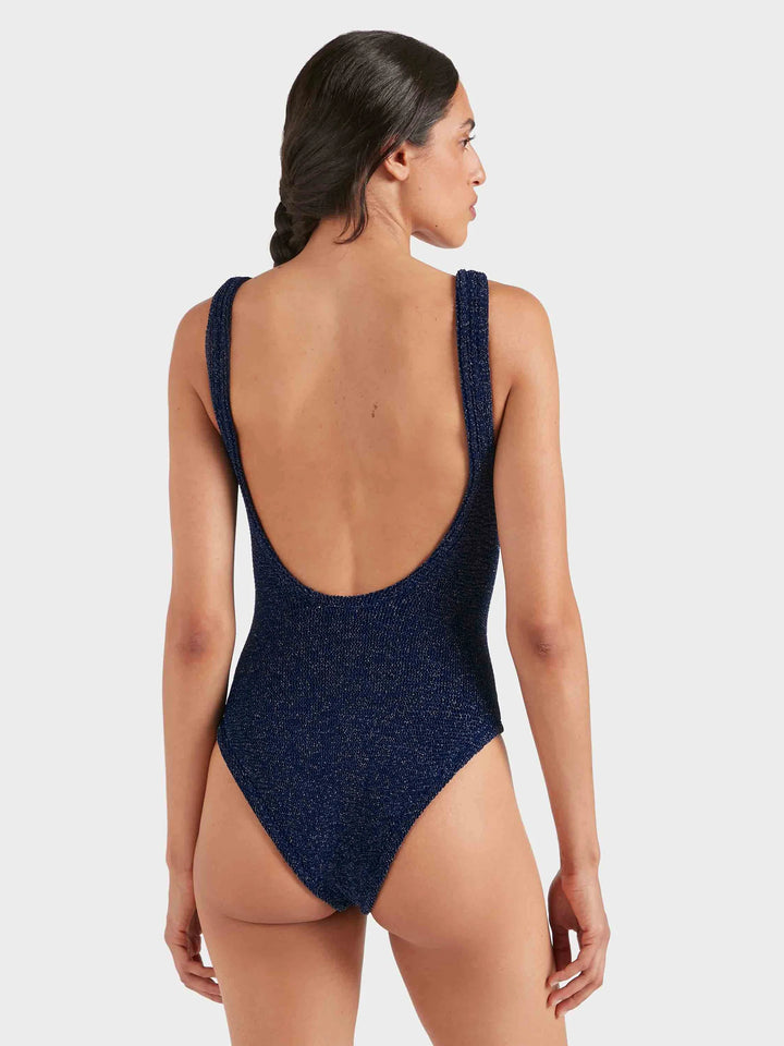 Hunza G - Square Neck Swim - Navy/Silver Lurex