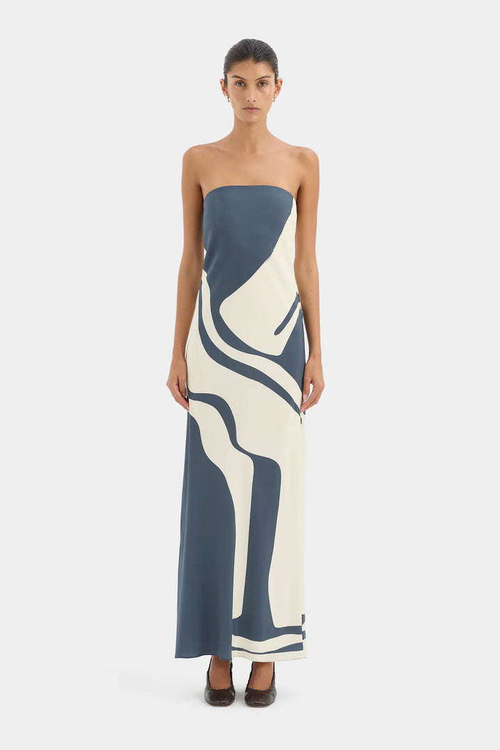 Sir Lilou Strapless Dress Liora Charcoal Blue