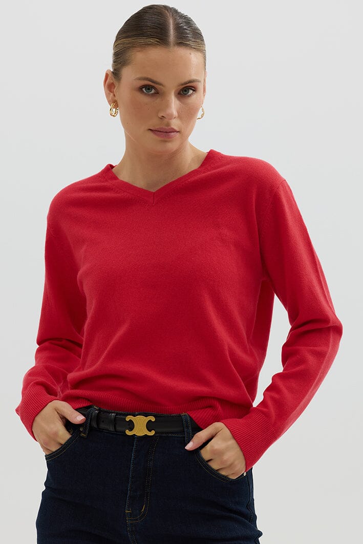 Iris & Wool - Classic V Neck Sweater - Begonia