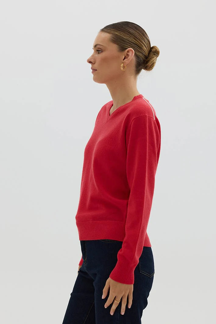 Iris & Wool - Classic V Neck Sweater - Begonia