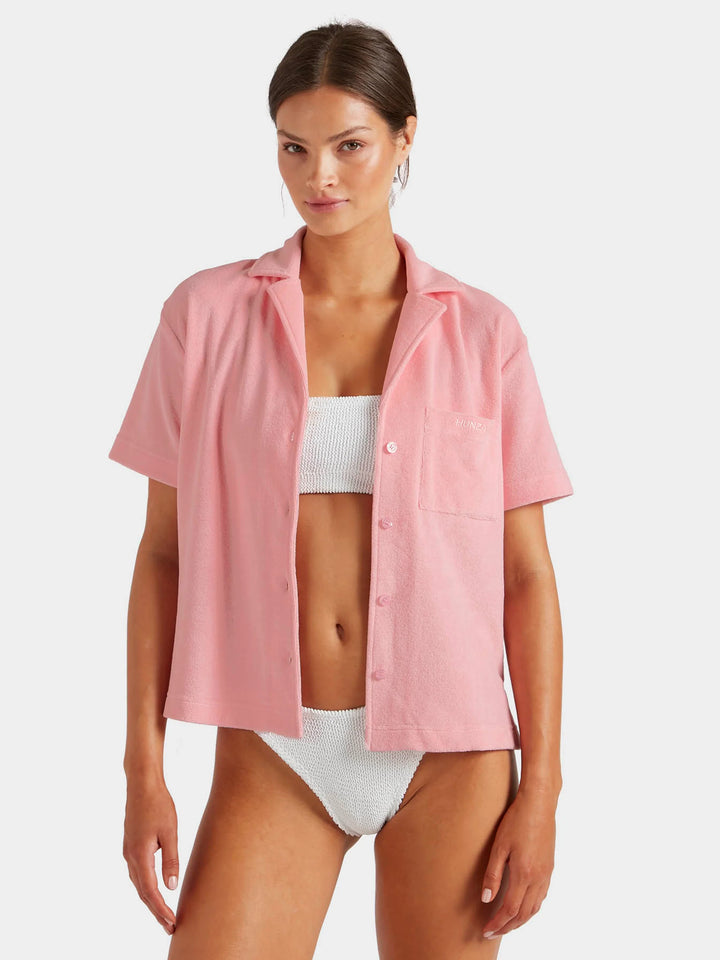 Hunza G Terry Towelling Cuban Shirt Pink