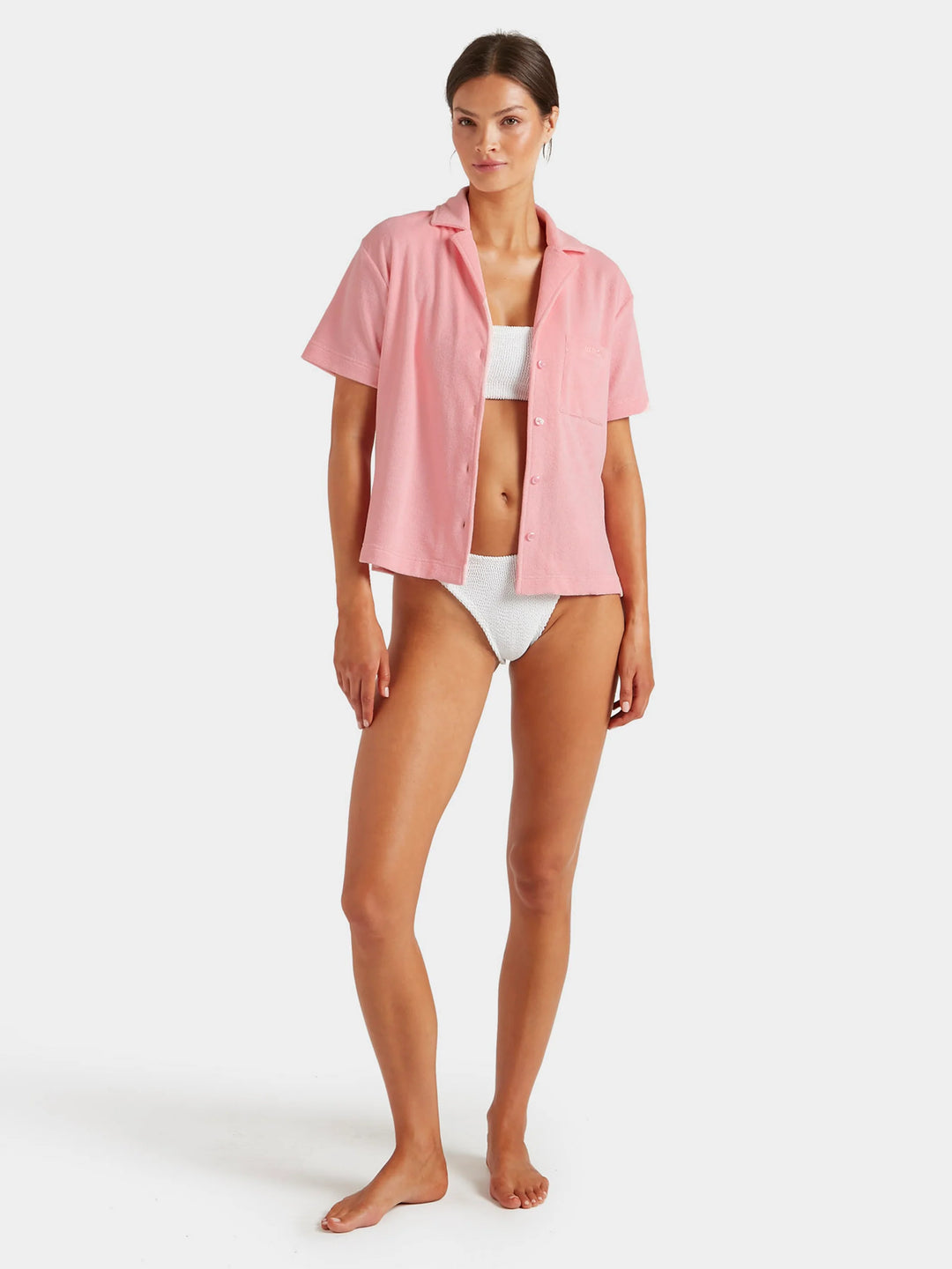Hunza G Terry Towelling Cuban Shirt Pink