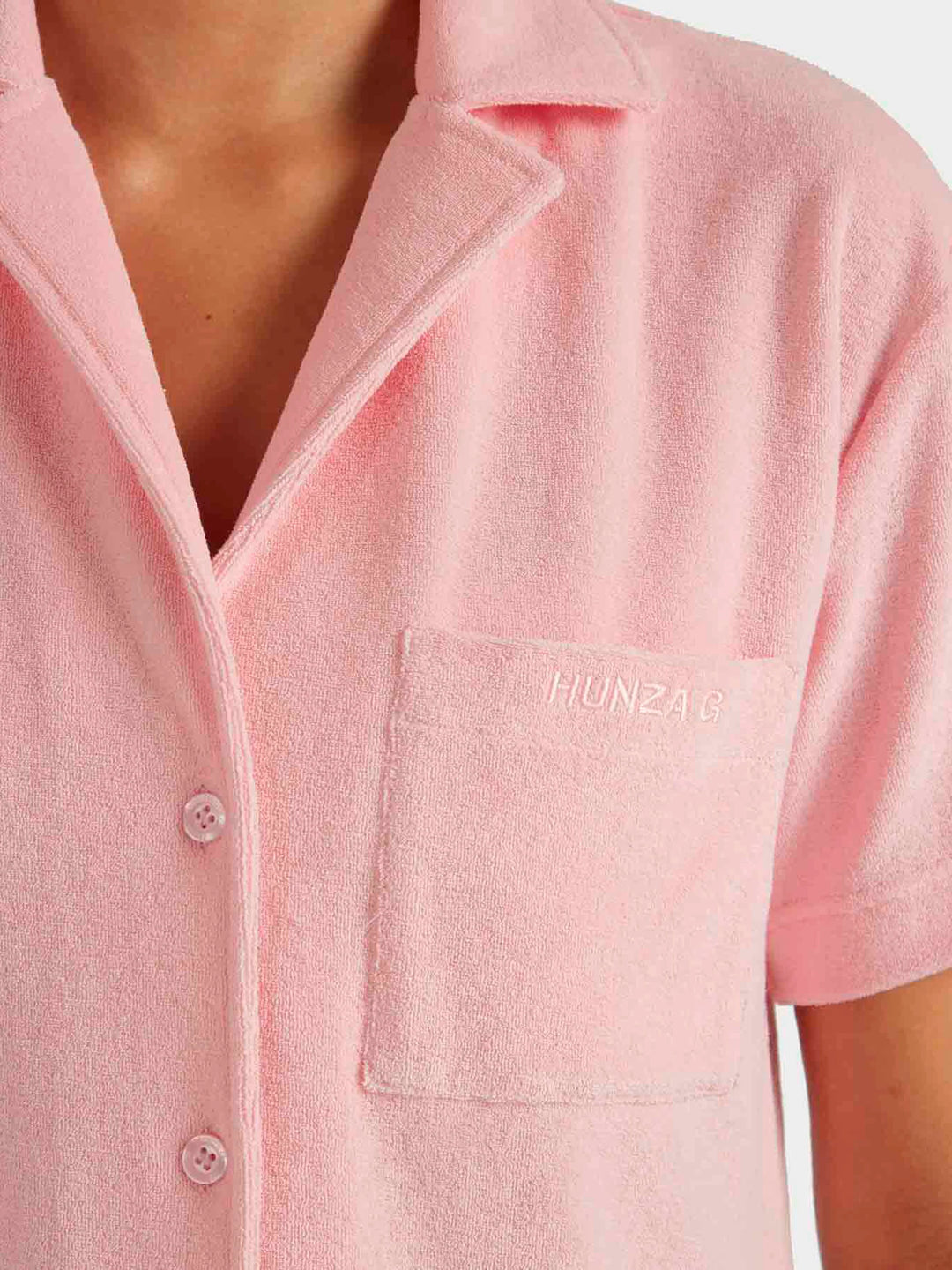 Hunza G Terry Towelling Cuban Shirt Pink