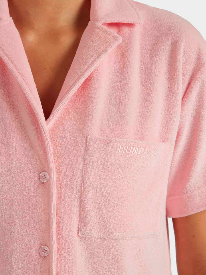 Hunza G Terry Towelling Cuban Shirt Pink