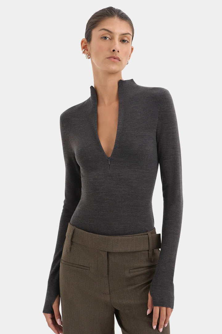 Sir The Label Mikkel Zip Long Sleeve Top Marle