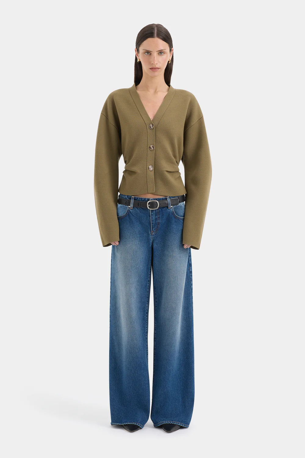 Sir The Label Ayana Gathered Cardigan Olive