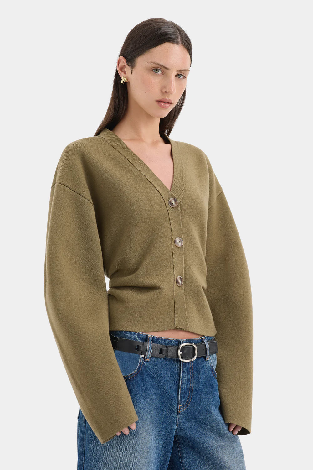 Sir The Label Ayana Gathered Cardigan Olive