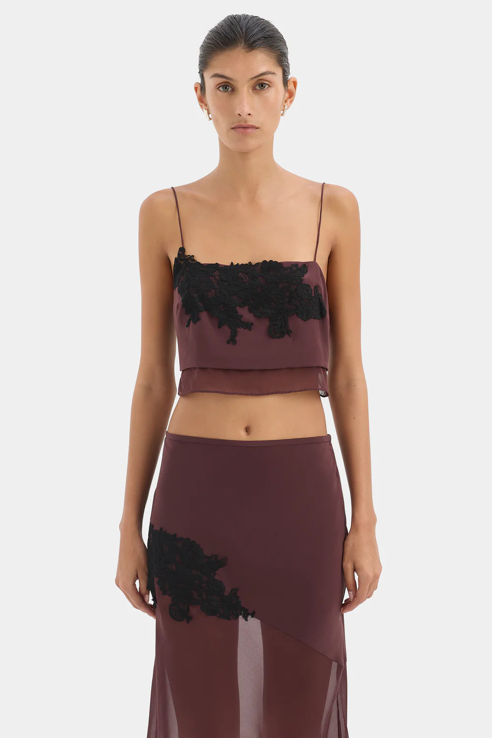 Sir The Label Noria Cropped Cami Dark Plum