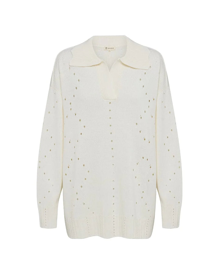 Iris & Wool Pointelle Pattern Oversized Polo Sweater Cream