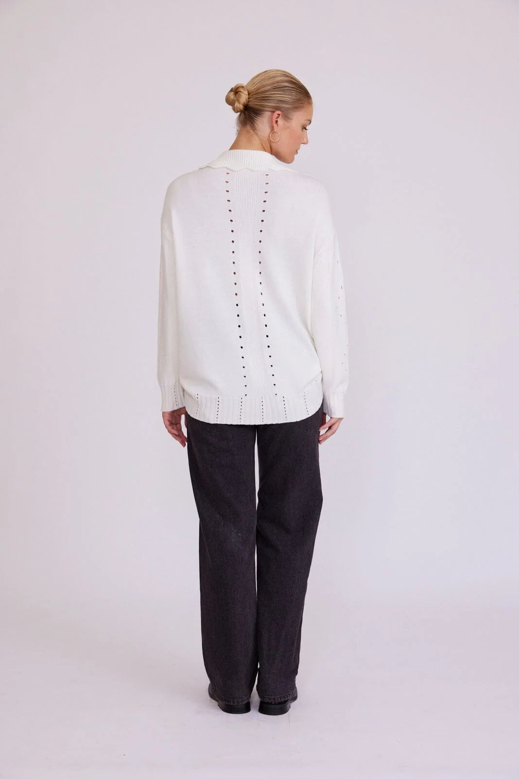 Iris & Wool Pointelle Pattern Oversized Polo Sweater Cream